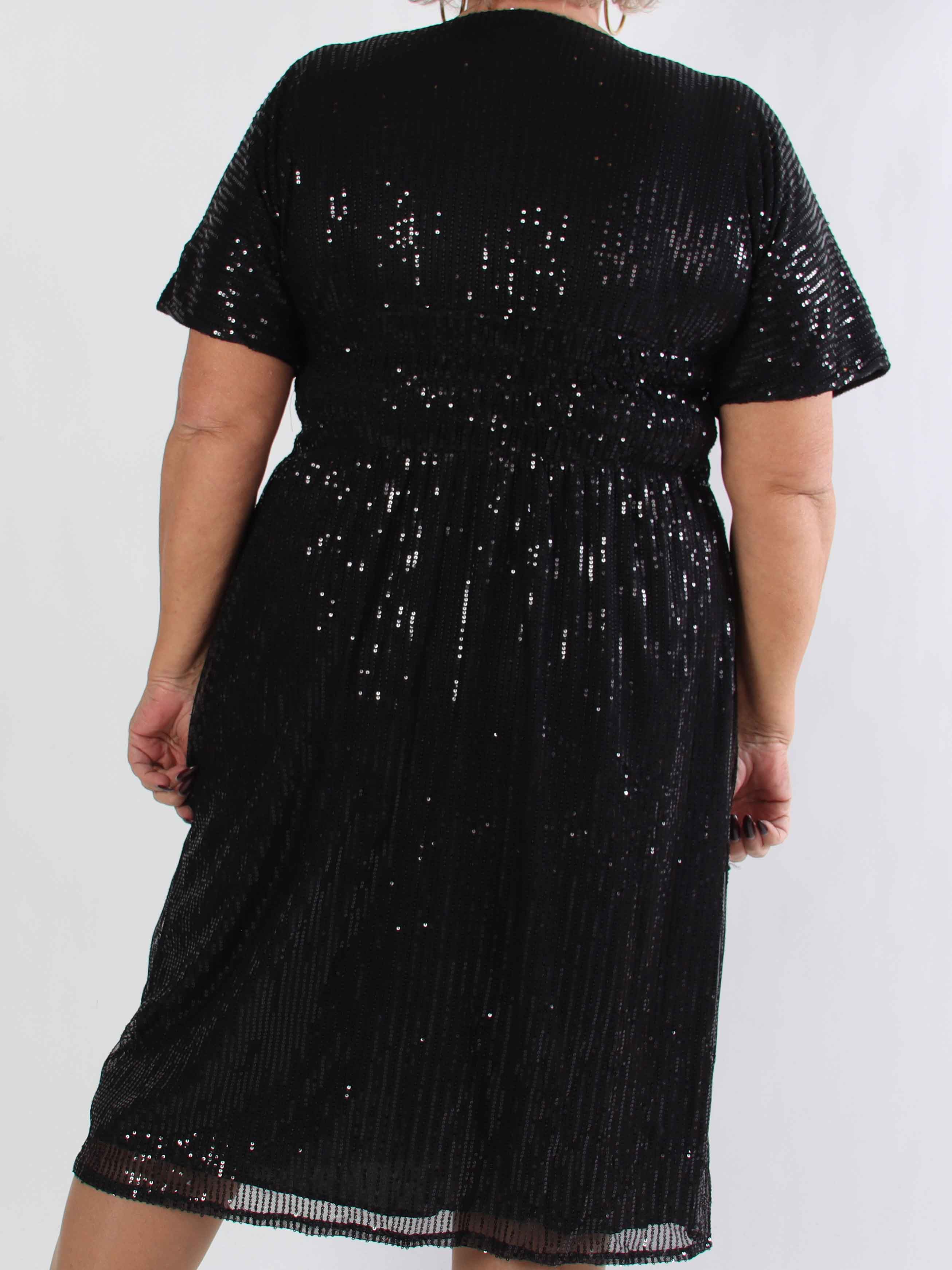 Pams Glitter Midi - Smuk plus size kjole med pailletter og smock i livet